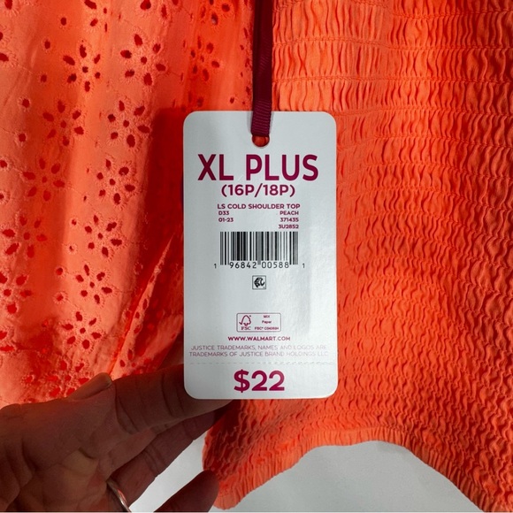 Justice Girl's Plus Smocked Long Sleeve Cold Shoulder Top - Picture 4 of 7